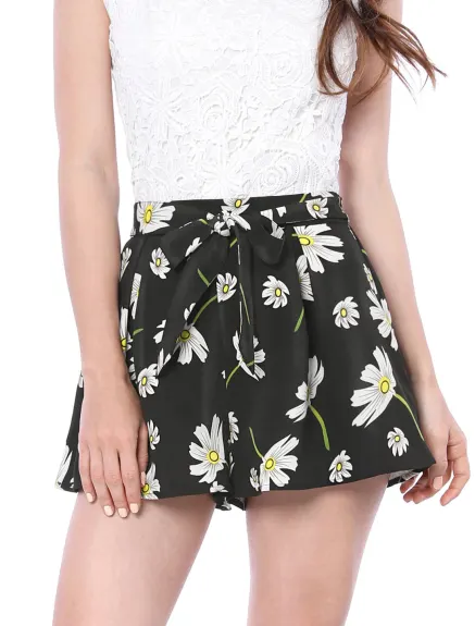 Allegra K - Printed Elastic Tie Waist Summer Beach Shorts