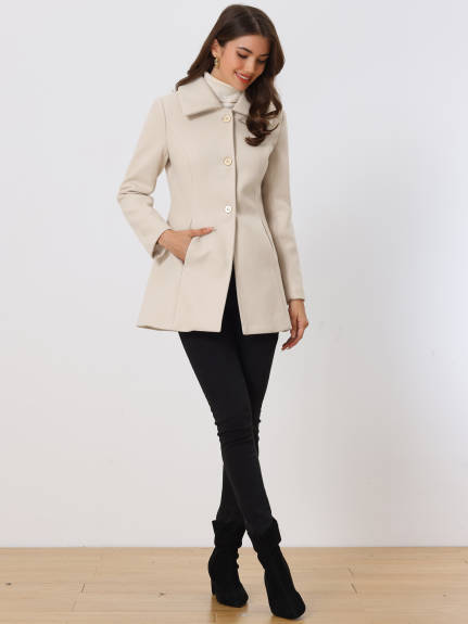 Allegra K- Single Breasted Turndown Collar Overcoat