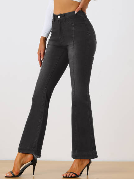 Allegra K - Retro High Waist Flare Denim Pants