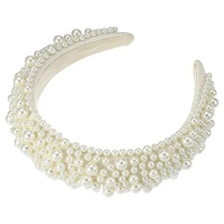 Unique Bargains - Faux Pearls Wide Padded Headband