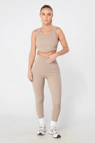 Twill Active Ribbed Legging - MOCHA