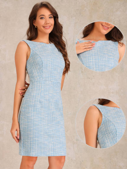 INSPIRE CHIC - Sleeveless Boat Neck Sheath Tweed Dress