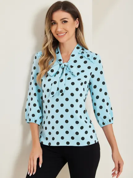 Allegra K- Blouse à pois à volants sur les épaules avec poignets élastiques et nœud papillon au cou