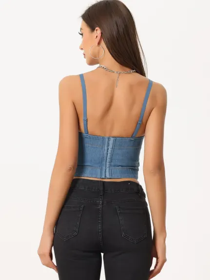 Allegra K - Denim Push Up Crop Bustier Top