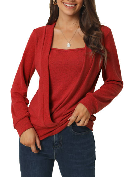 Allegra K- Square Neck Long Sleeve Knit Top