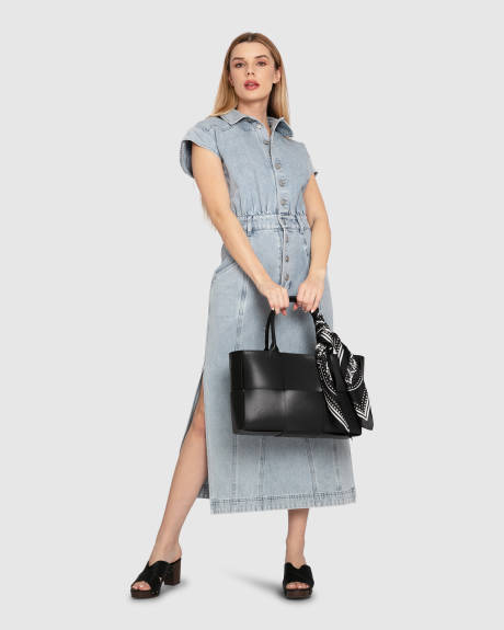 Robe chemise mi-longue en denim Sundown - Délavage à la pierre