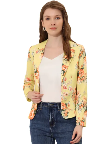 Allegra K- Open Front Notch Lapel Printed Blazer Jacket