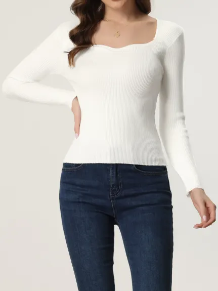 Allegra K- Pullover Slim Fit Sweetheart Neck Knit Sweater