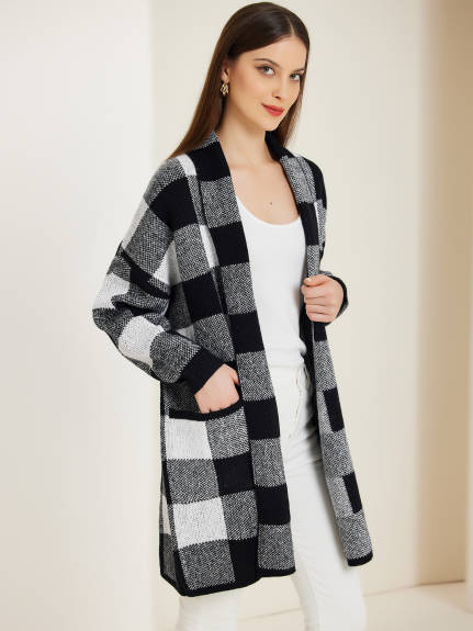 Allegra K - Plaid Open Front Sweater Cardigan