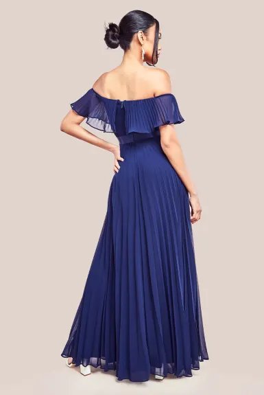 Goddiva - Pleated Chiffon Off Shoulder Maxi Dress