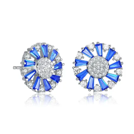 Genevive Sterling Silver with Colored Cubic Zirconia Pinwheel Stud Earrings