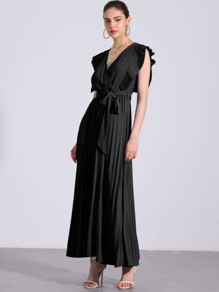 Allegra K - Wrap V-Neck Elegant Maxi Dress