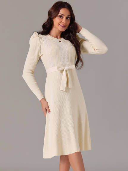 Allegra K - Puff Long Sleeve Tie Waist Midi Dress