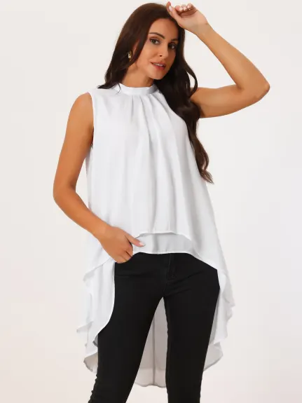 Allegra K- Tie Back Mock Neck Flowy Tops