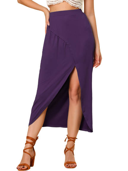 Allegra K- Ruched Split High Waist Maxi Skirt