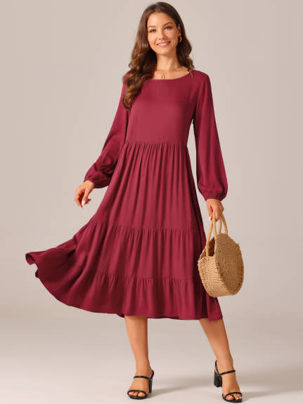 Allegra K - Fall Long Sleeve Tiered Maxi Dress