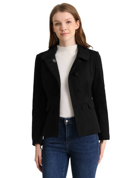 Allegra K- Peter Pan Collar Peacoat Double Breasted Short Coat