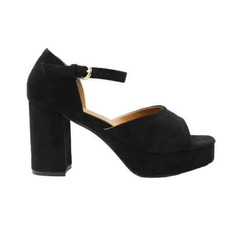 Where's That From - Womens/Ladies Marin Buckle Suede Platform Block Heel High Heels