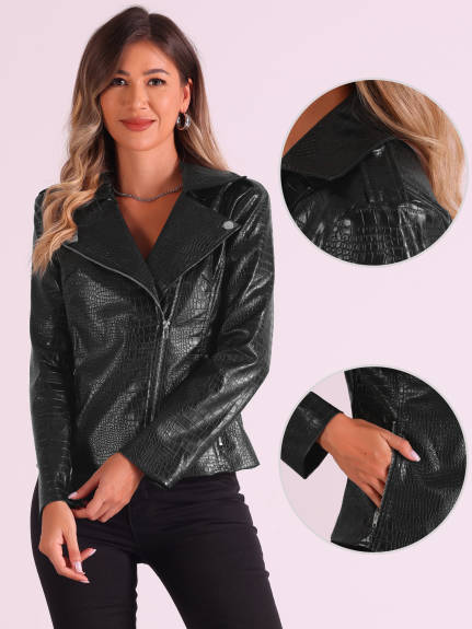 Allegra K- Veste en faux cuir raccourcie à fermeture éclair