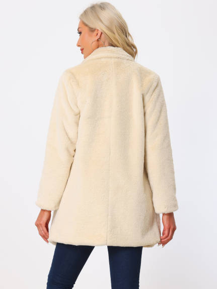 Allegra K - Open Front Fluffy Faux Fur Midi Jackets