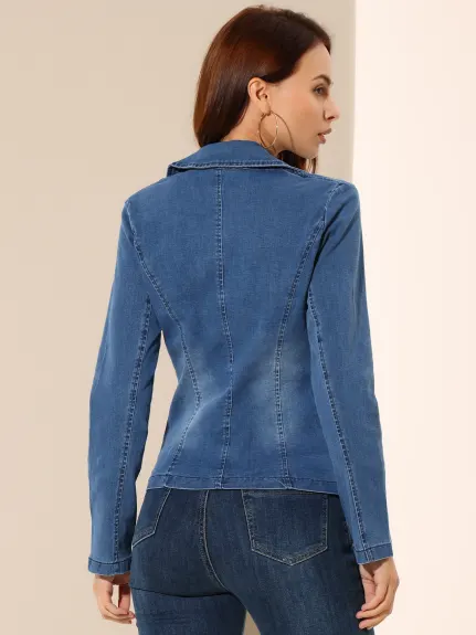 Allegra K- Blazer en Denim délavé à un bouton