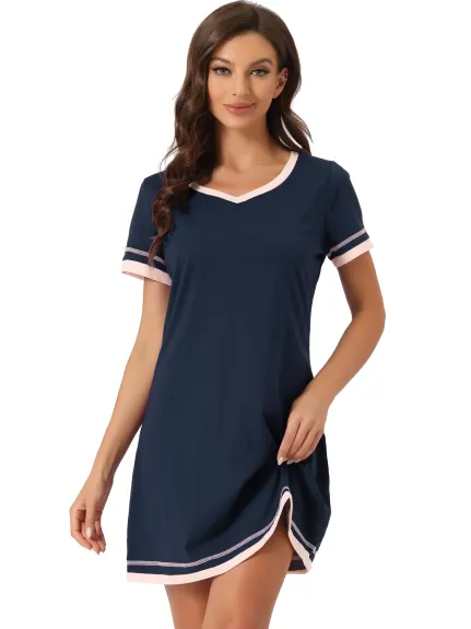 cheibear - Contrast Color V Neck Summer Nightshirt