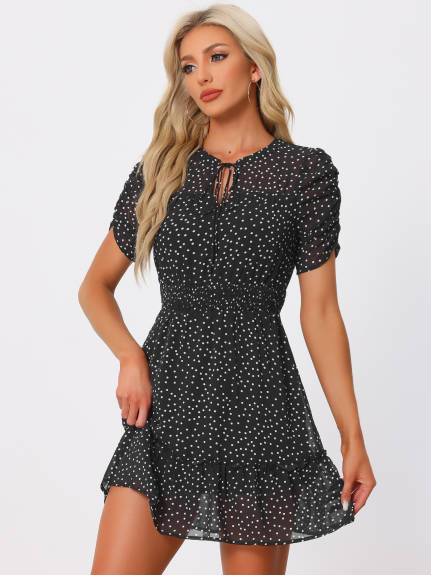 Allegra K - Polka Dots Summer Ruffle Mini Dress