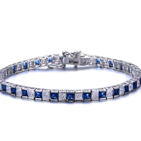 Genevive Sterling Silver with Colored Square Cubic Zirconia Stylish Tennis Bracelet