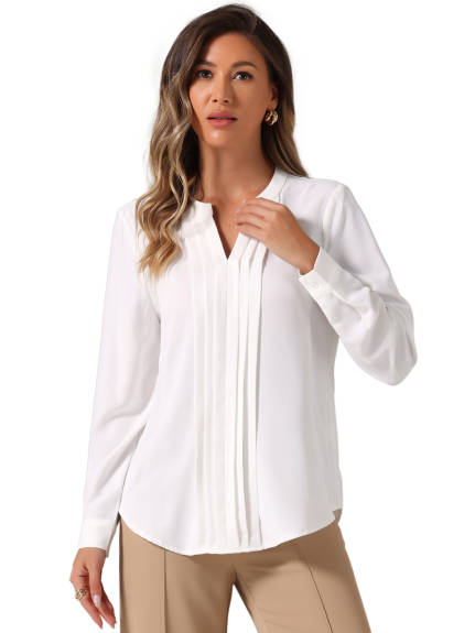 Allegra K - Pleated Front V Neck Business Blouse