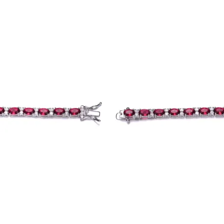 Genevive Sterling Silver White Gold Plated Tennis Bracelet with Colored and Clear Oval Cubic Zirconia in Alternation