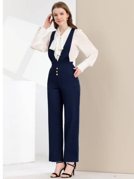 Allegra K - Wide Leg Jumpsuit Suspenders Pants