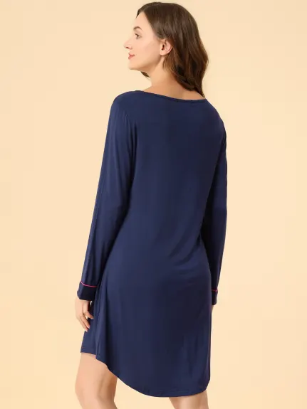 Allegra K- Round Neck Long Sleeve Sleepwear