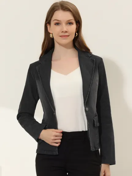 Allegra K- Blazer en Denim délavé à un bouton