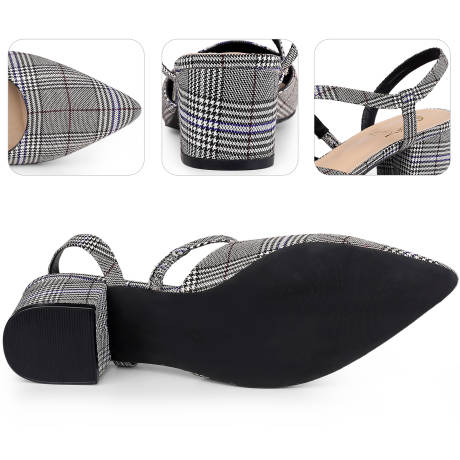 Allegra K- Houndstooth Slip on Chunky Heels Mules