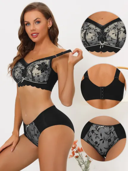 Allegra K- Lace Adjustable Straps Wirefree Bra and Panty Set