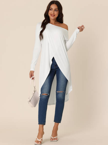 Allegra K- One Shoulder High Low Asymmetrical Irregular Hem Top