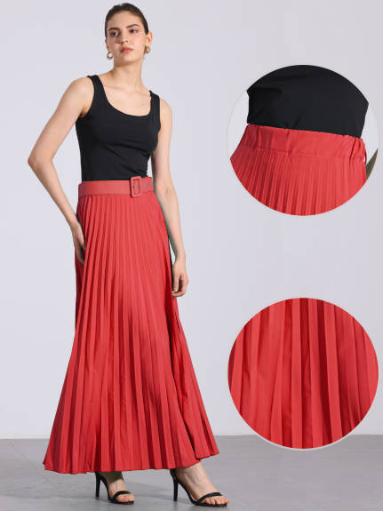 Allegra K - Elastic High Waist Maxi Pleated Skirt