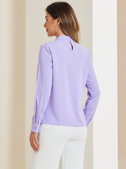 Allegra K - Dressy Stand Collar Long Sleeve Blouse