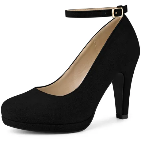 Allegra K - Ankle Strap Round Toe Stiletto Heel Pump