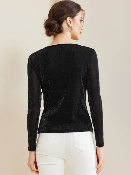 Allegra K - Ruched Cowl Neck Long Sleeve Top