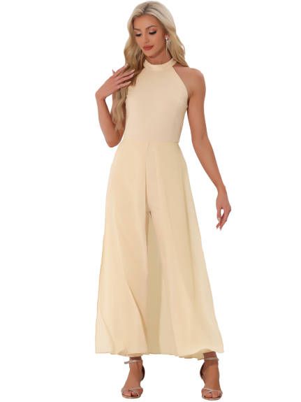 Allegra K - Sleeveless Halter Neck Elegant Chiffon Jumpsuit