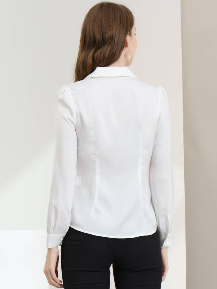 Allegra K- Elegant Long Sleeve Satin Shirt