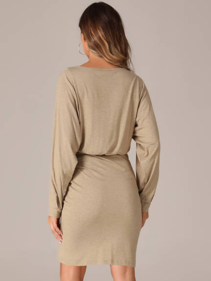 Allegra K - Long Sleeve Drawstring Ruched Bodycon Dress