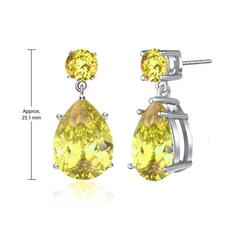 Genevive Sterling Silver White Gold Plated with Colored Cubic Zirconia Accent Drop Earrings