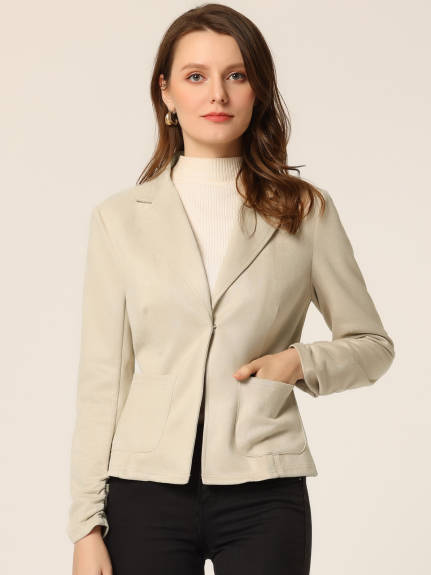 Allegra K- Long Sleeve Open Front Drawstring Faux Suede Blazer