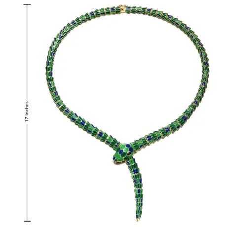 Rachel Glauber 14k plaqué or jaune avec zircone cubique émeraude bleu et vert émail serpent enroulé collier rigide serpent