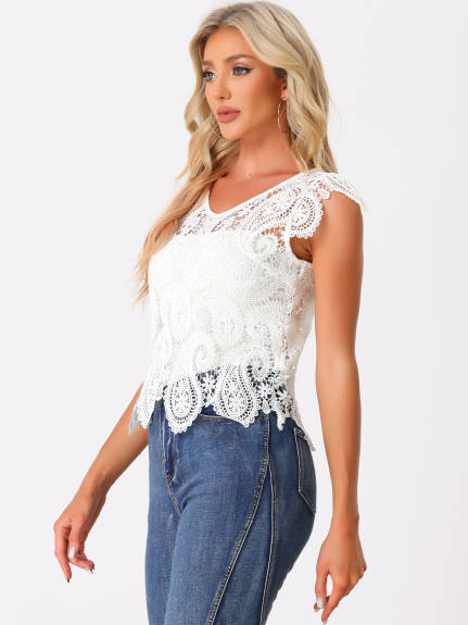 Allegra K- Lace Sheer Summer Boho Blouse