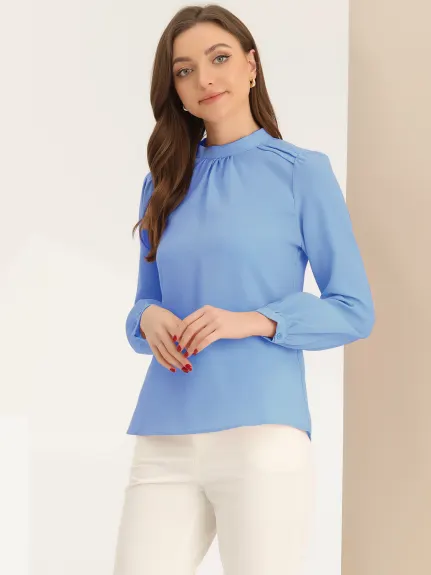 Allegra K- Chiffon Mock Neck Shirt Blouse