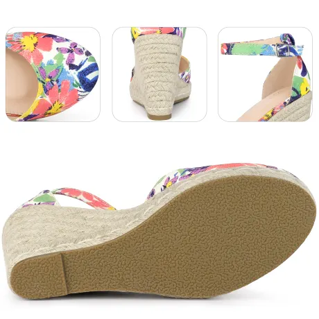 Allegra K - Espadrilles Sandales compensées imprimées à bout fermé