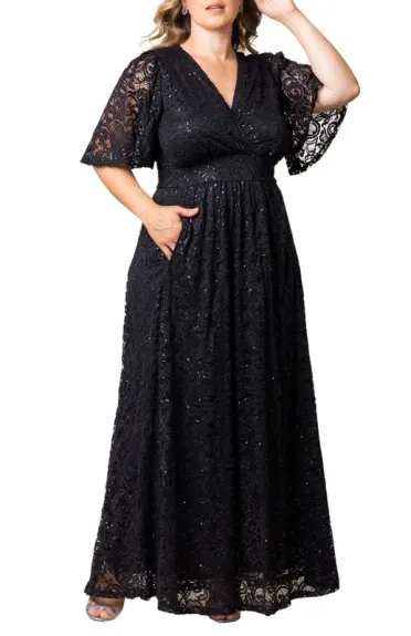 Kiyonna Luminous Sequin Lace Long Gown (Plus Size)